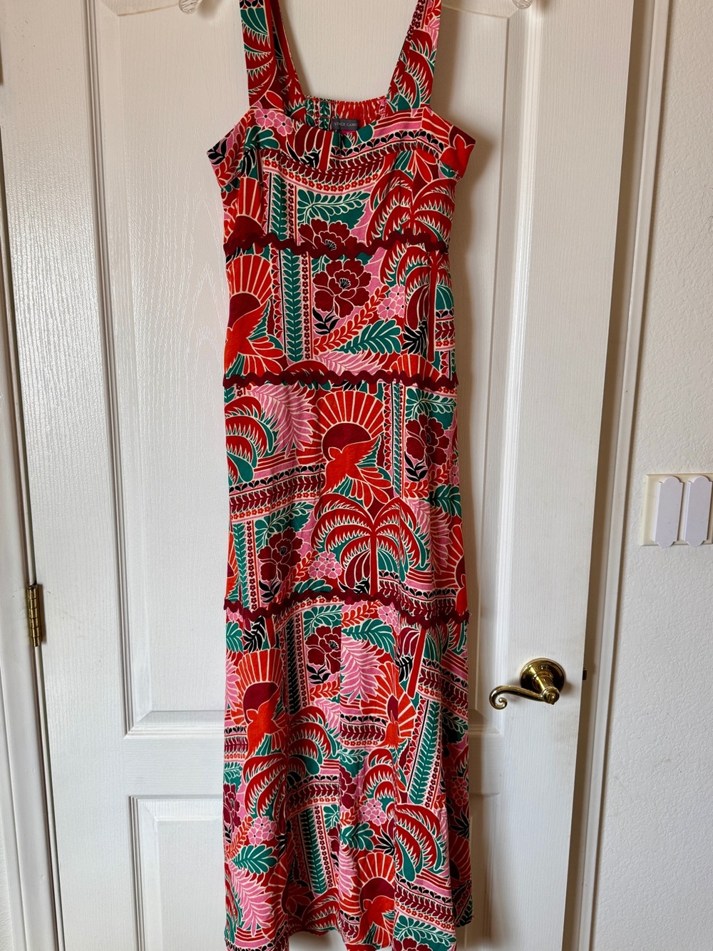 Vince Camuto Red Tropical-Print Maxi Dress with Green Accents